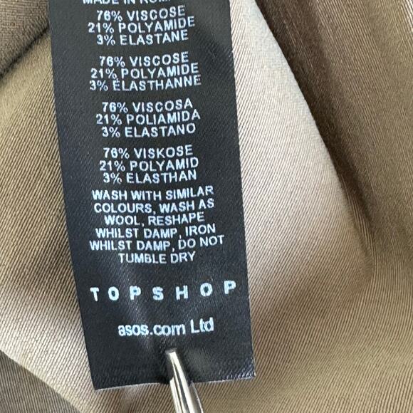 TOPSHOP‎ PLEATED FLARE LEG HIGH RISE CAREER PANTS IN TAN NWOT WOMEN'S SIZE 6 - Picture 7 of 11